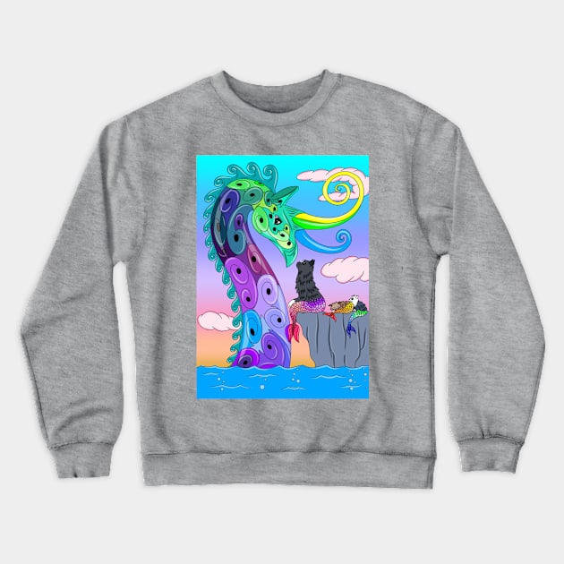 Sea Dragon and Merkitties Crewneck Sweatshirt by MelanieJeyakkumar